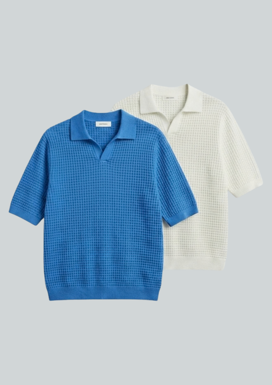 2 Piece Waffle Knit Polo T-Shirt (Dodger Blue – White)