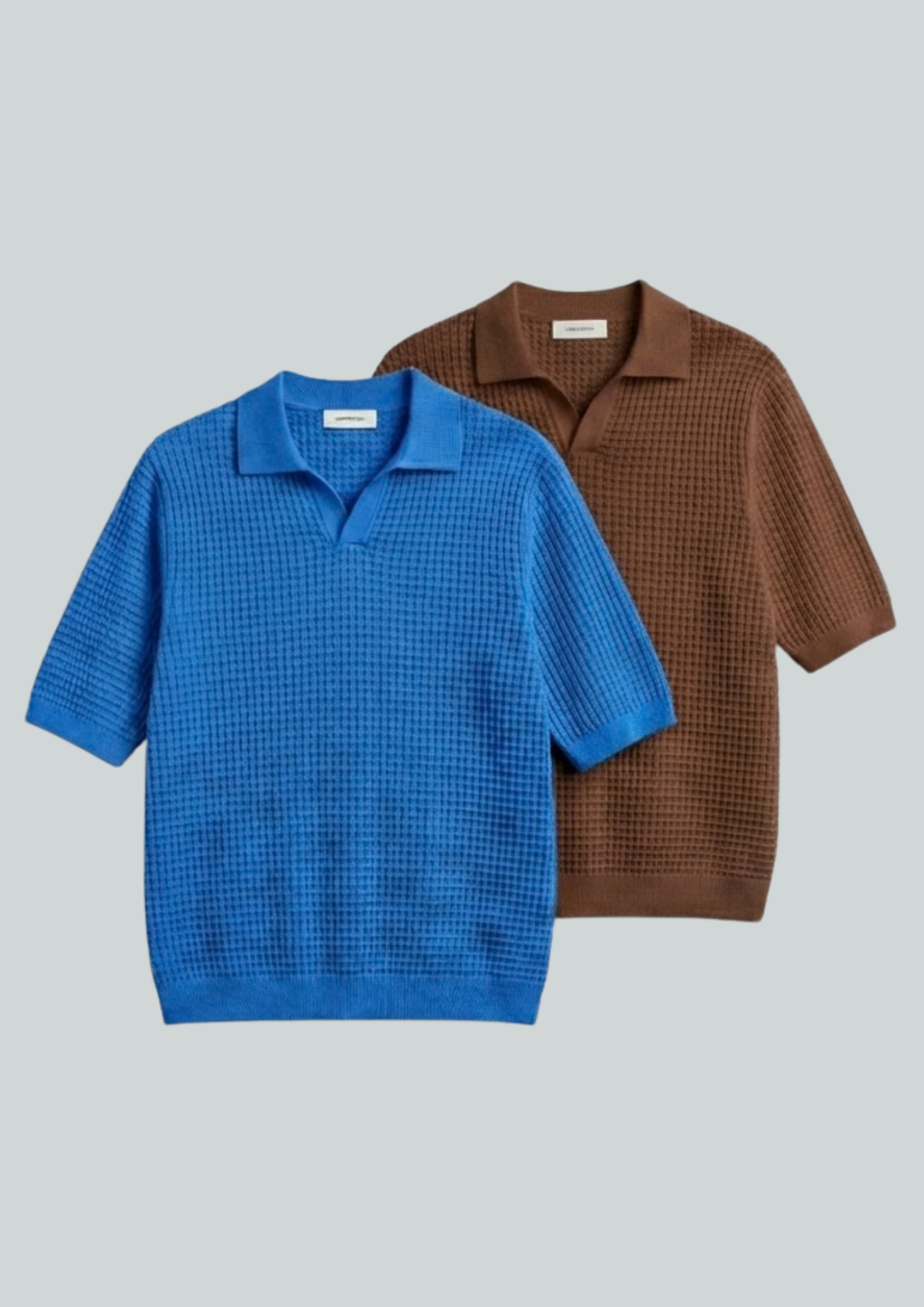 2 Piece Waffle Knit Polo T-Shirt (Dodger Blue – Brown)