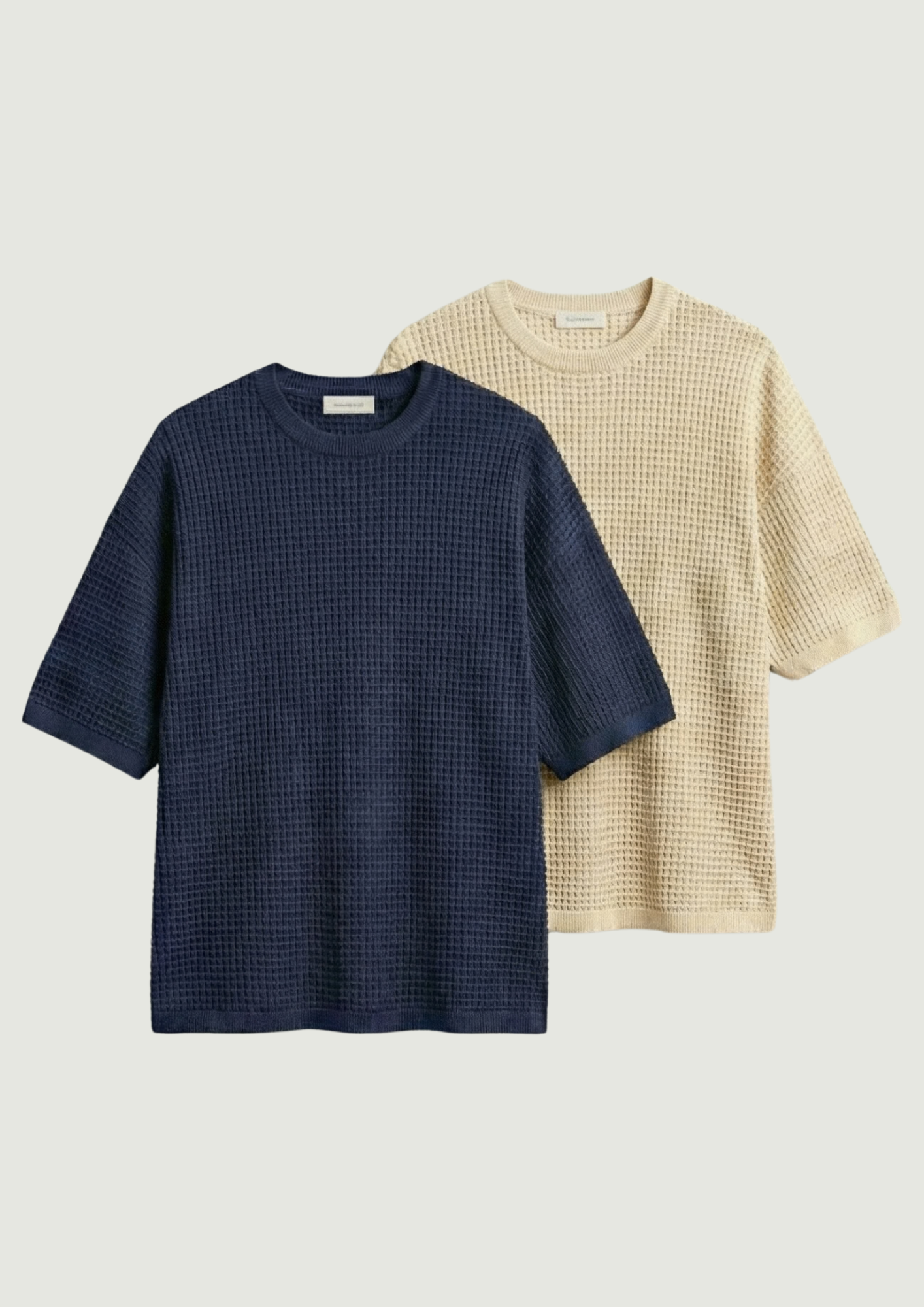 Pack of 2 – Waffle Knit Oversized Tees - (Navy Blue – Cream)