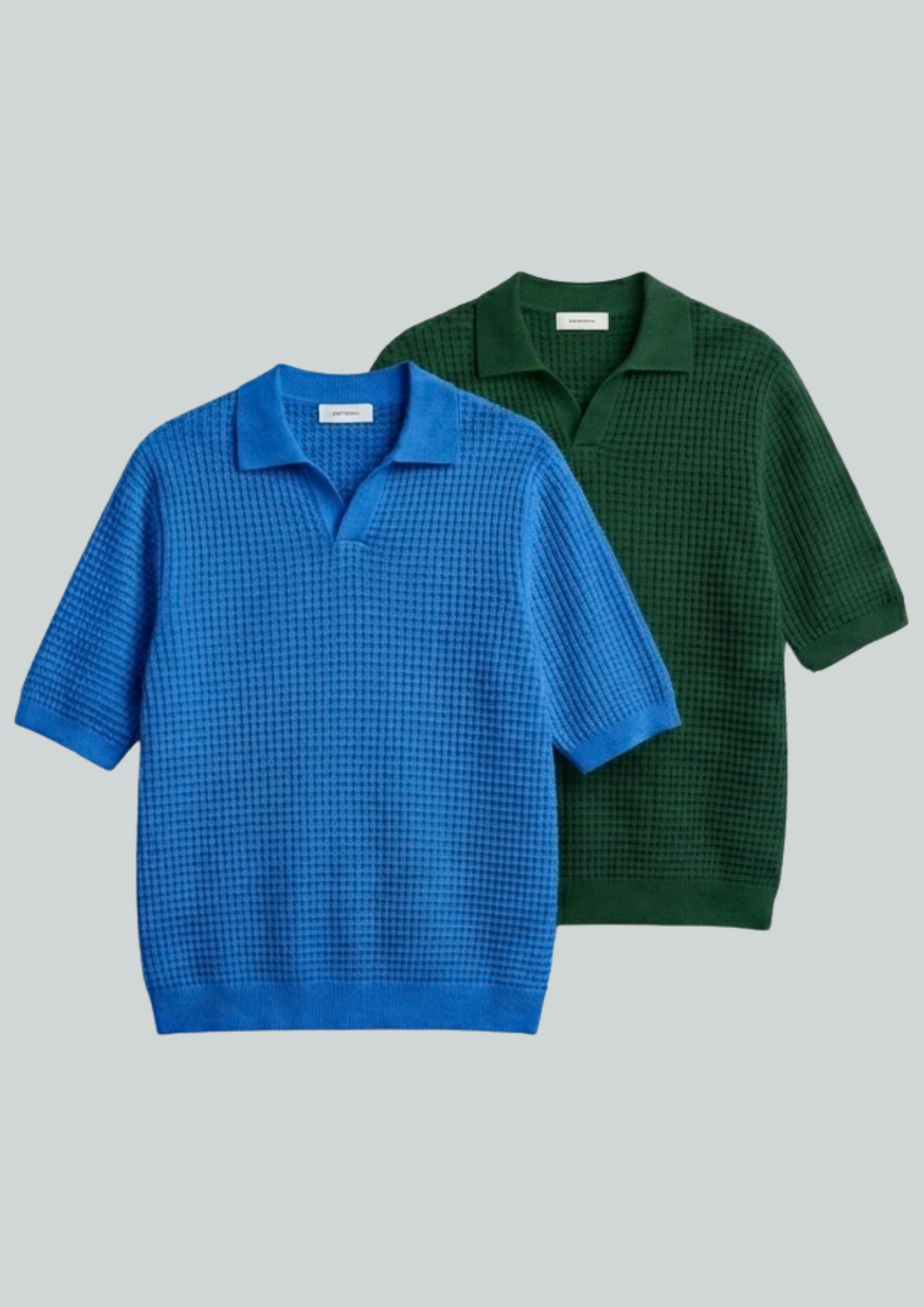 2 Piece Waffle Knit Polo T-Shirt (Dodger Blue – Bottle Green)