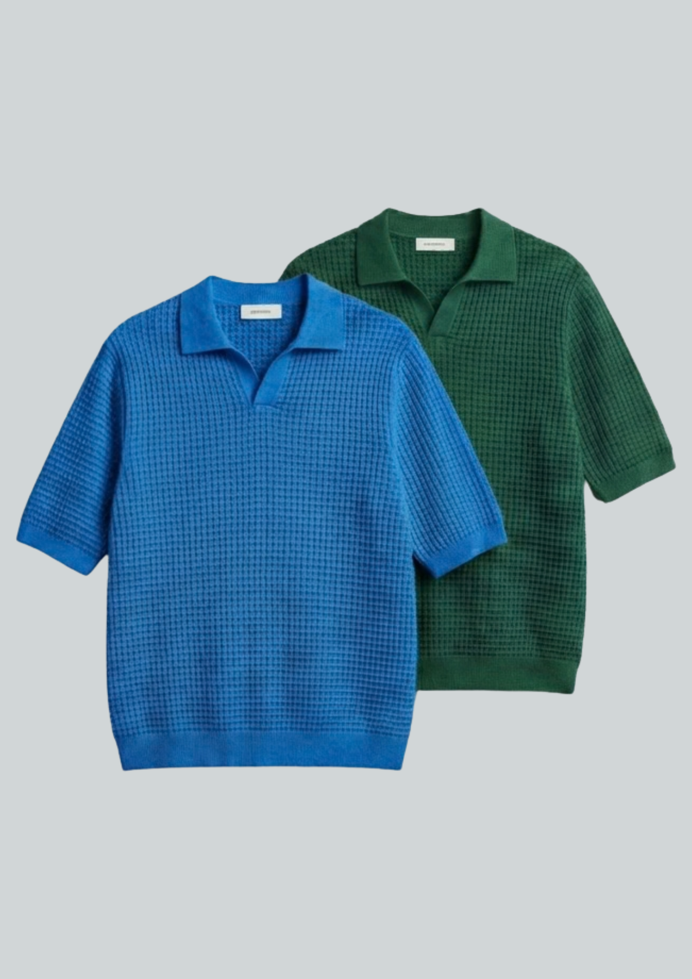 2 Piece Waffle Knit Polo T-Shirt (Dodger Blue – Forest Green)