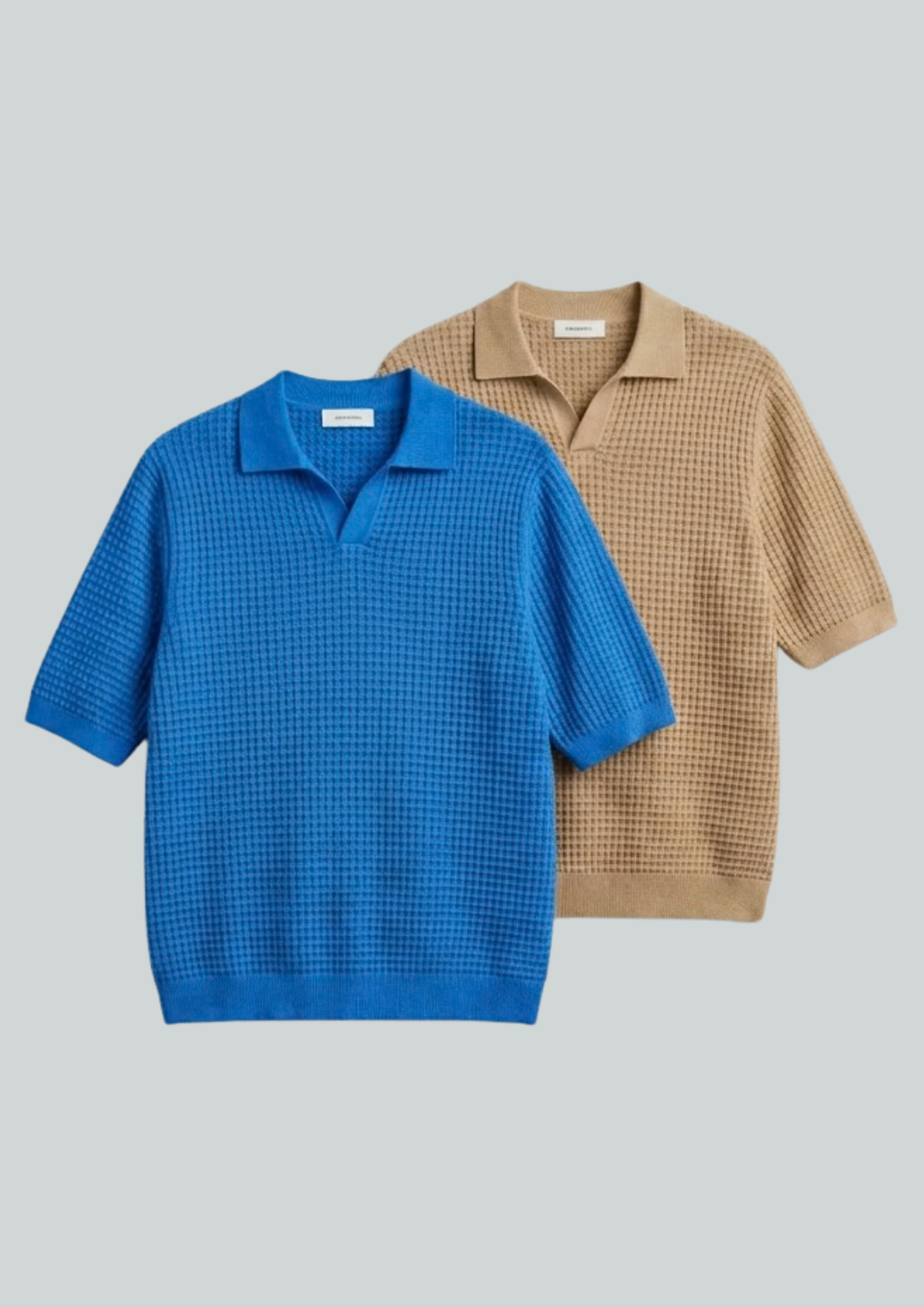 2 Piece Waffle Knit Polo T-Shirt (Dodger Blue – Desert Sand)