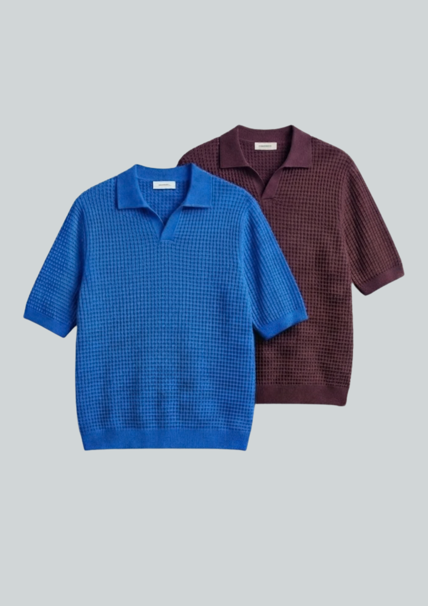 2 Piece Waffle Knit Polo T-Shirt (Dodger Blue – Midnight Plum)