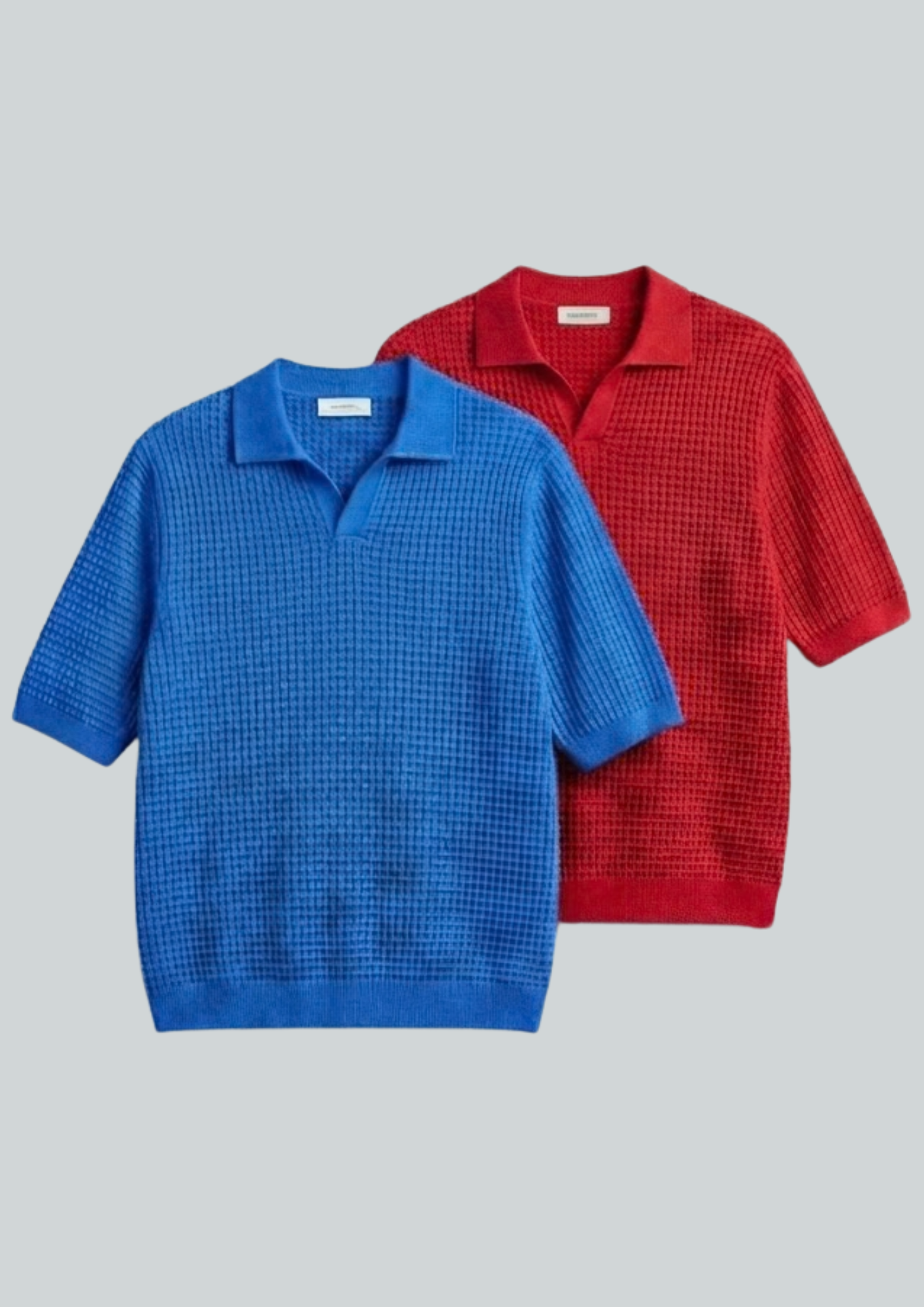 2 Piece Waffle Knit Polo T-Shirt (Dodger Blue – Red)