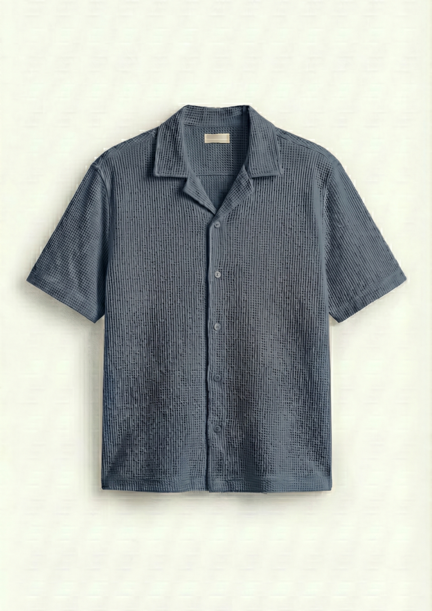 Pack Of 2 Waffle Knit Cuben Collar Shirt - (White - Steel Blue)