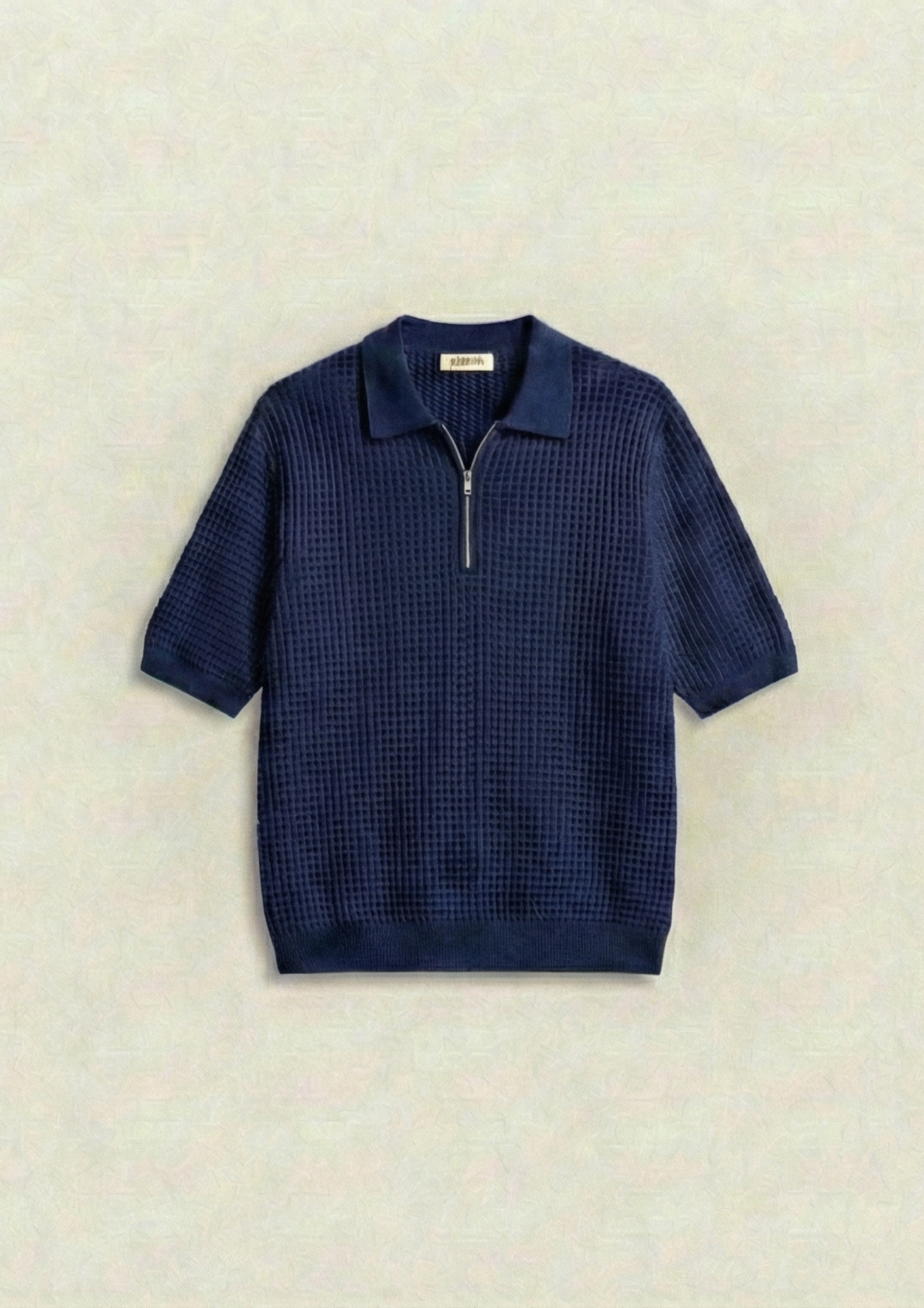 Pack of 2 – Waffle Knit Zipper Polo - (White - Navy Blue)