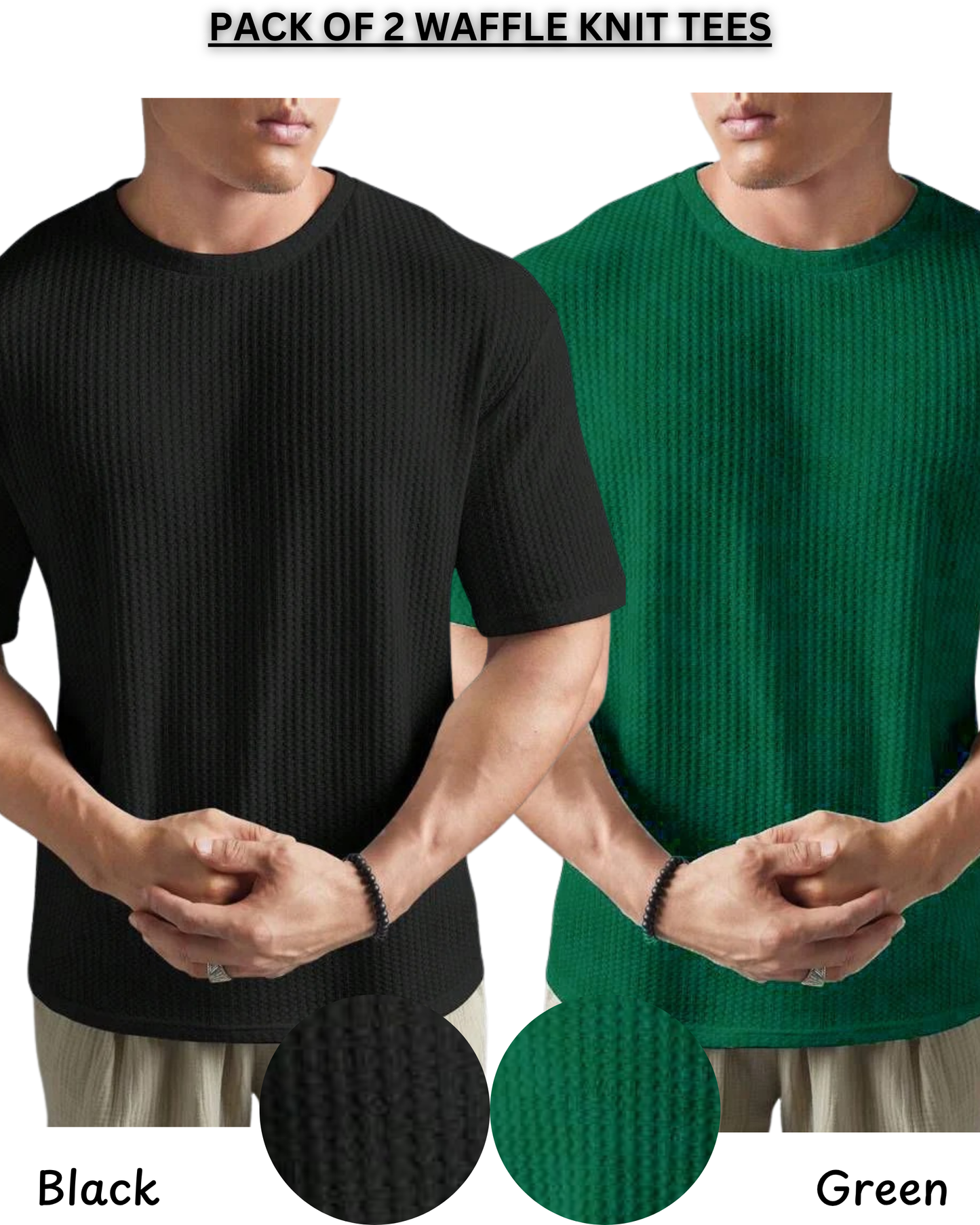 Pack of 2 – Waffle Knit Tees (Black & Bottle Green)