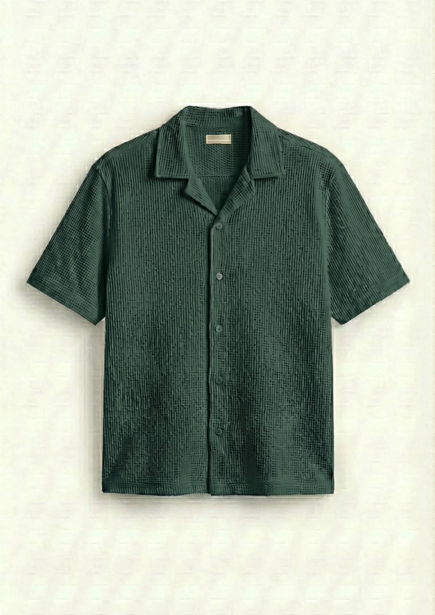 Pack Of 2 Waffle Knit Cuben Collar Shirt - (White -Bottle Green)