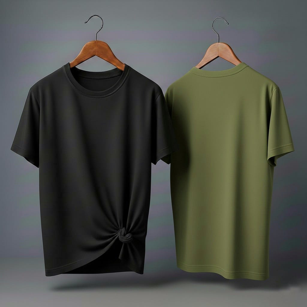 Drop Shoulder Pack of Two (Black & Olive Green)