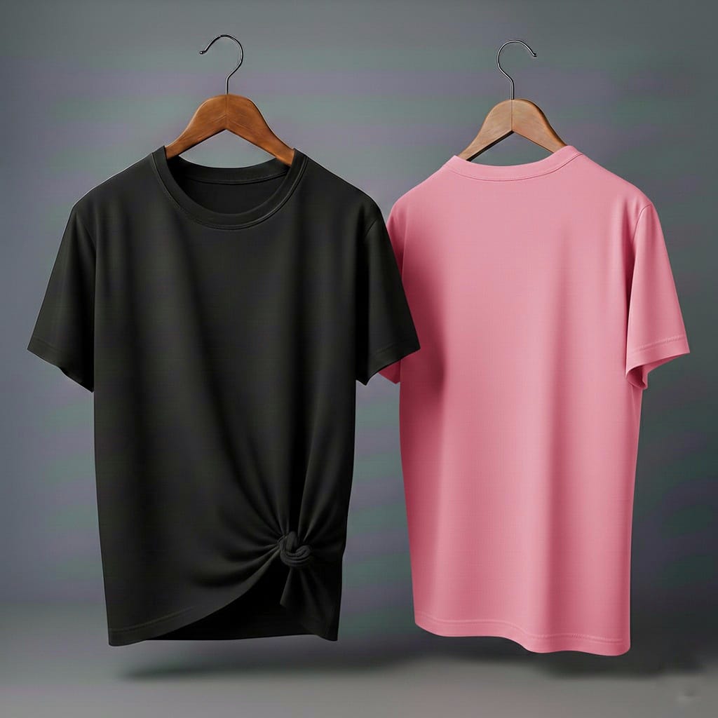 Drop Shoulder Pack of Two (Black & Pink)