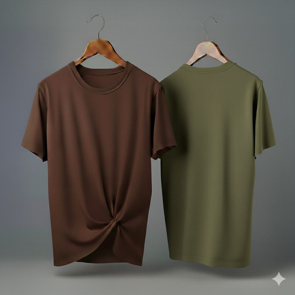 Drop Shoulder Pack of Two (Brown & Olive Green)