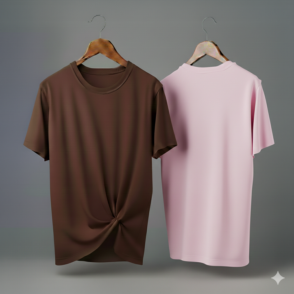 Drop Shoulder Pack of Two (Brown & Pink)