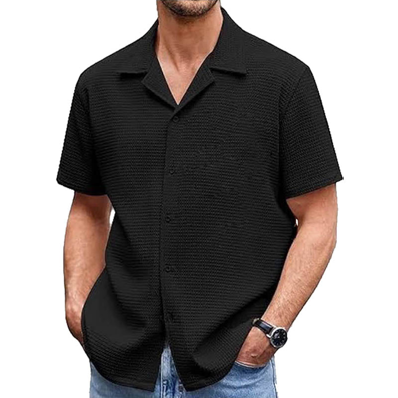 Black Waffle Knit Cuben Collar Shirt