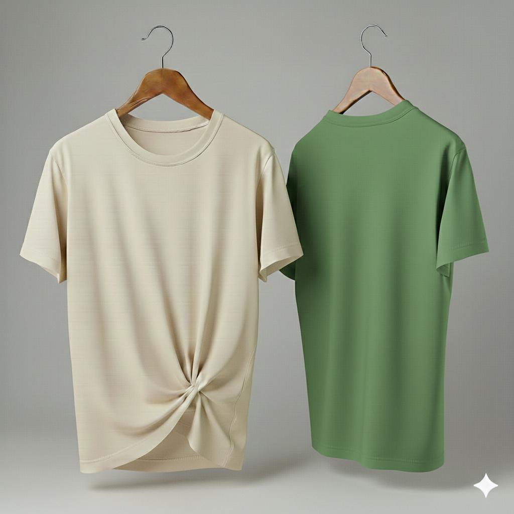 Drop Shoulder Pack of Two (Cream & Bottle Green)