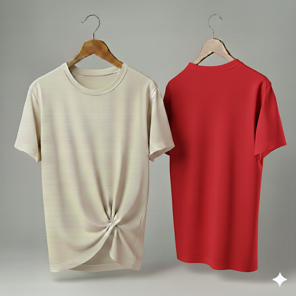 Drop Shoulder Pack of Two (Cream & Red)