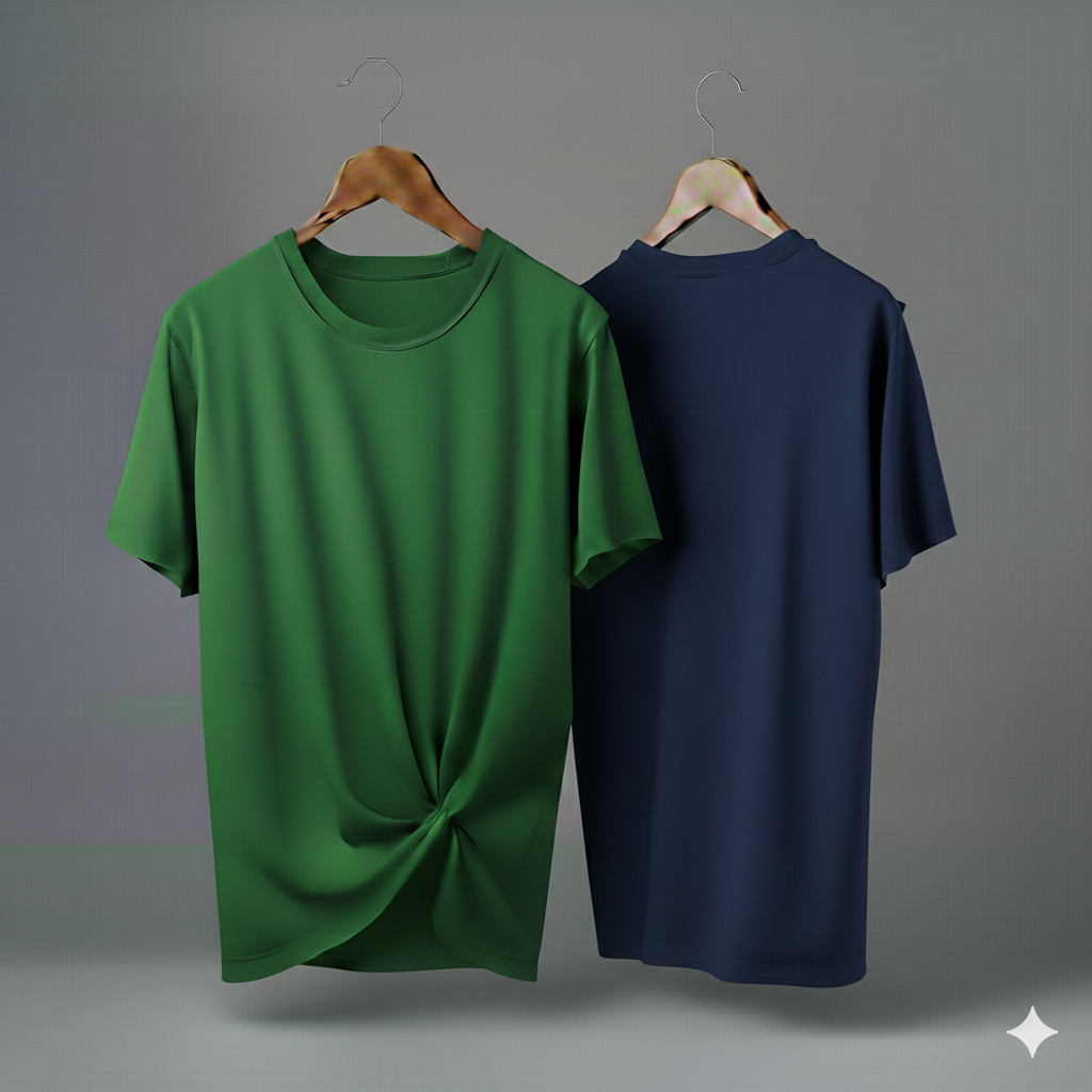 Drop Shoulder Pack of Two (Bottle Green & Navy Blue)