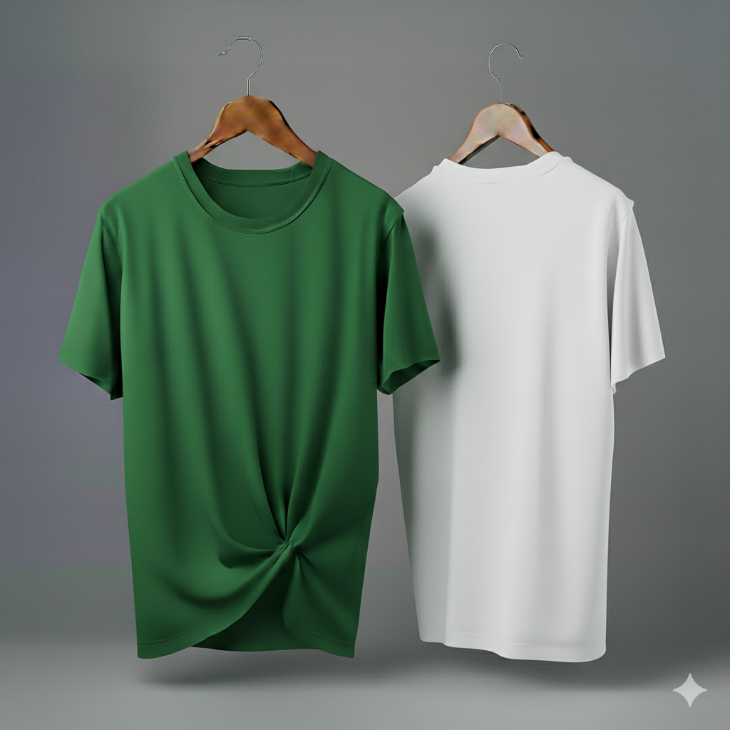 Drop Shoulder Pack of Two (Bottle Green & White)