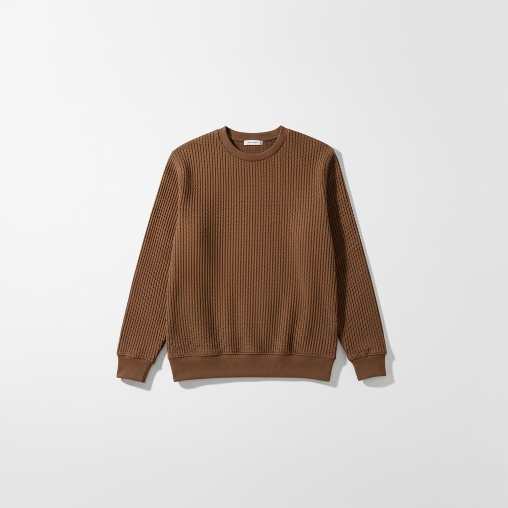 2 Pieces Waffle Knit Tees ( BROWN & CREAM )