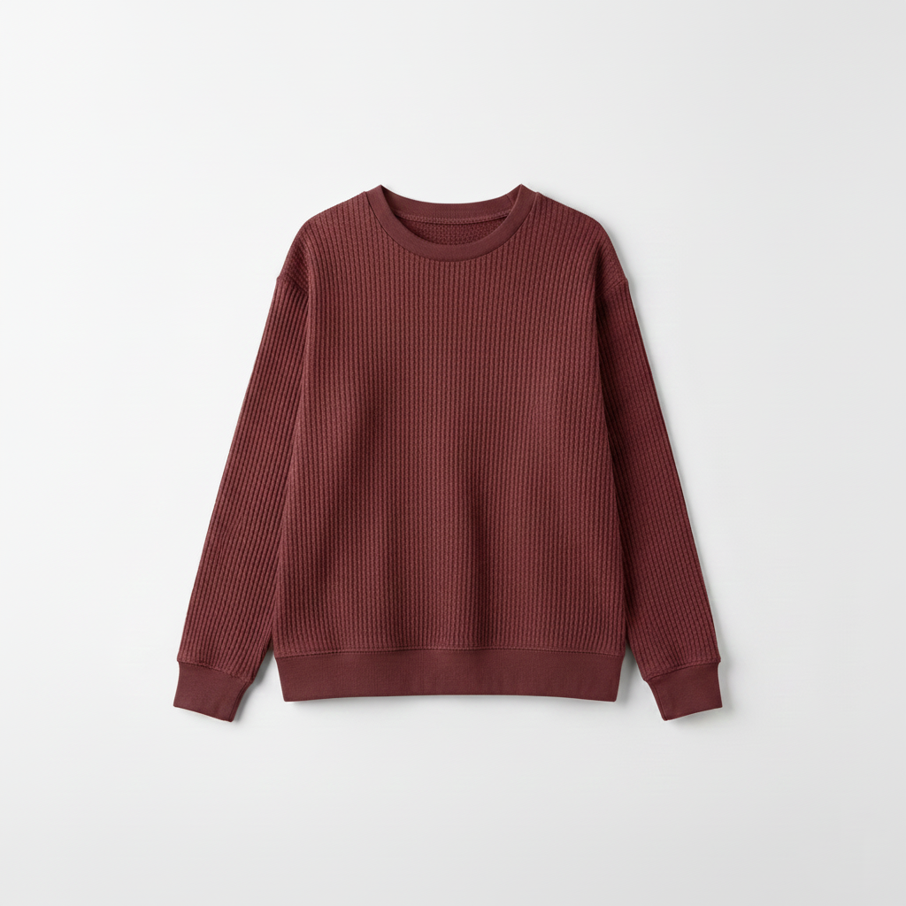 2 Pieces Waffle Knit Tees ( CREAM & MAROON )