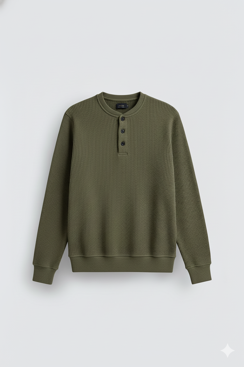 2 Pieces Waffle Knit Henley Pack ( Military Green + Green )
