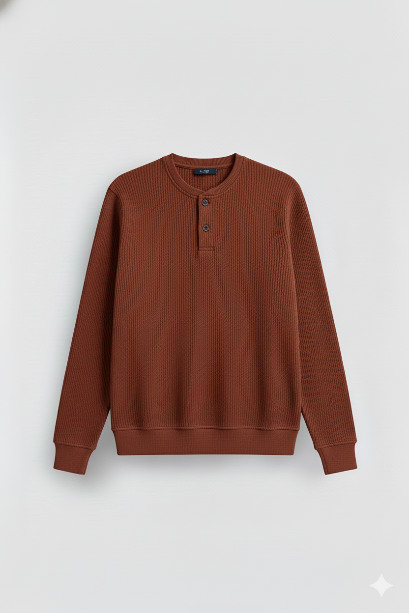 2 Pieces Waffle Knit Henley Pack (  Rust + Hader Gray )