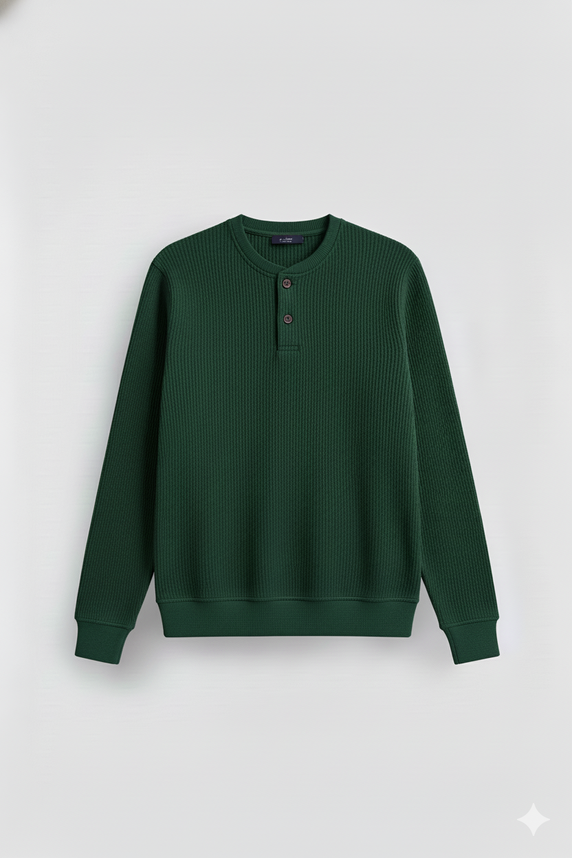 2 Pieces Waffle Knit Henley Pack ( Charcoal + Forest Green )