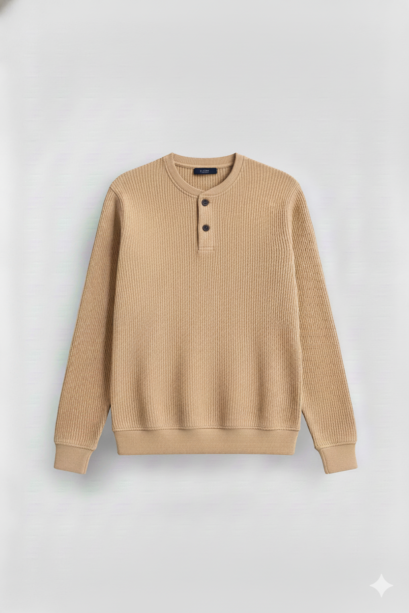 2 Pieces Waffle Knit Henley Pack ( Military Green + Desert Sand )