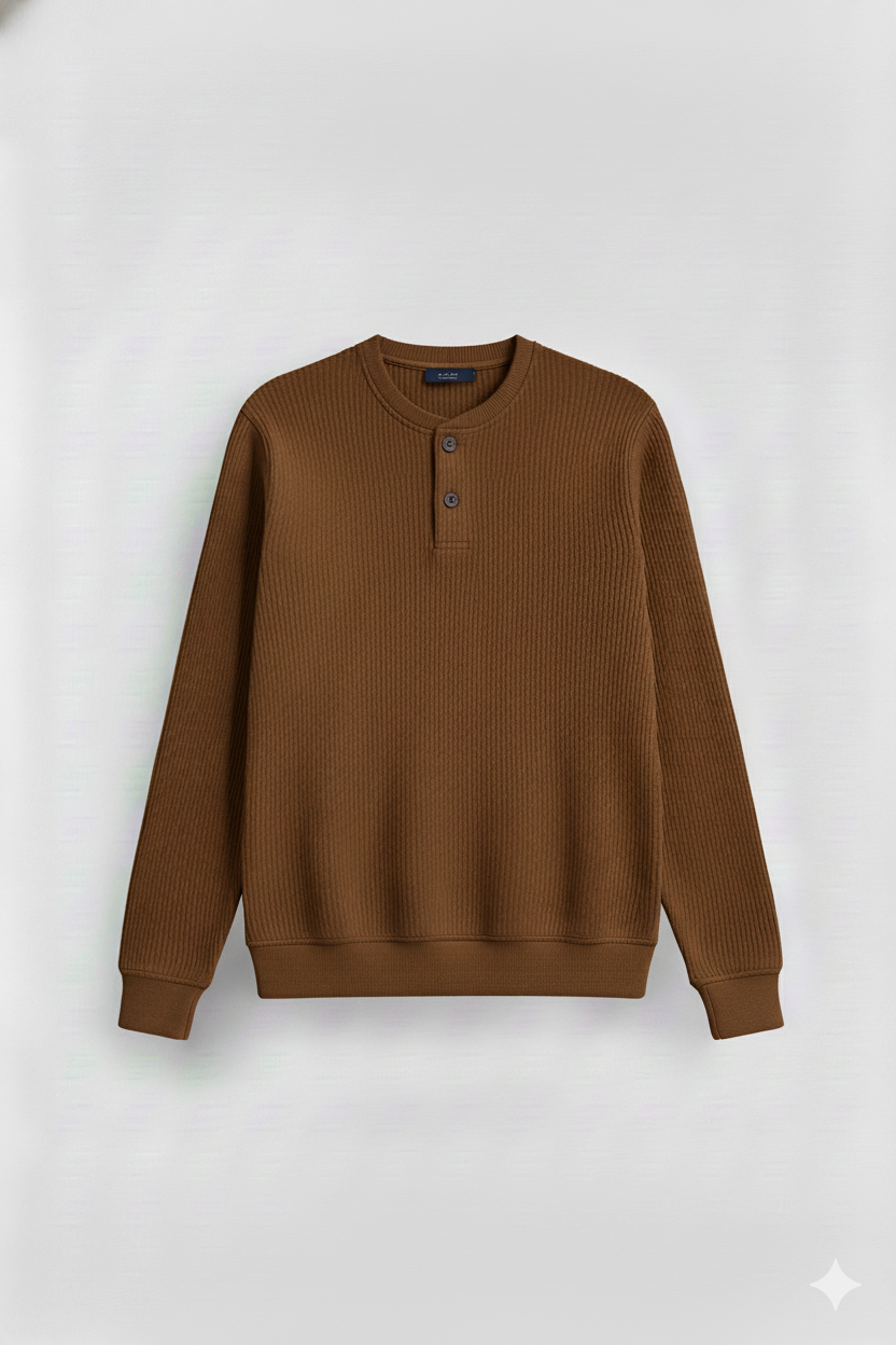 2 Pieces Waffle Knit Henley Pack ( Rust + Mocha )