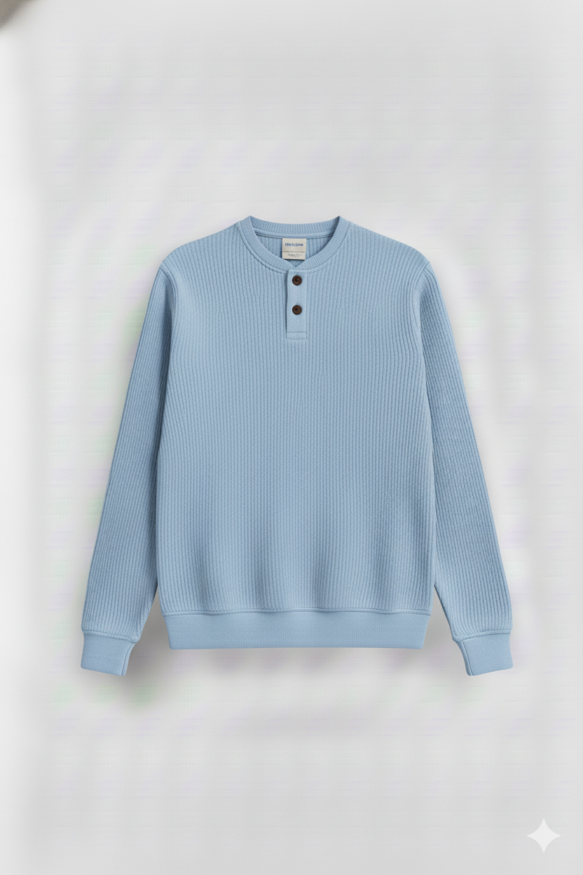 2 Pieces Waffle Knit Henley Pack ( Military Green + Baby Blue )