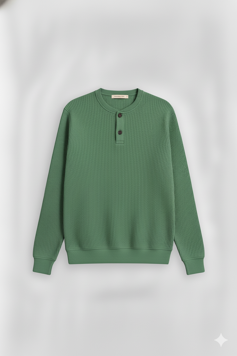2 Pieces Waffle Knit Henley Pack ( Military Green + Green )