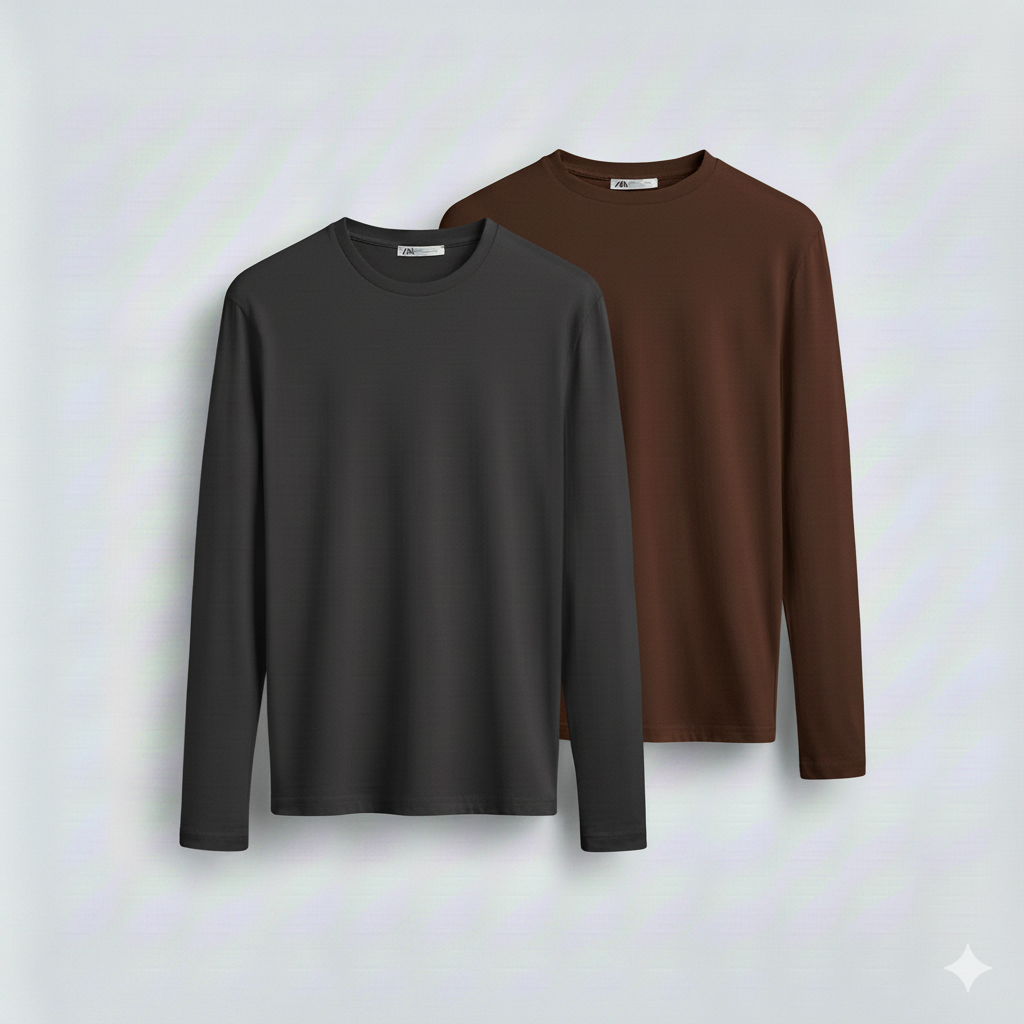 2 Pieces Full Sleeves T-Shirt ( BROWN & DARK GRAY )