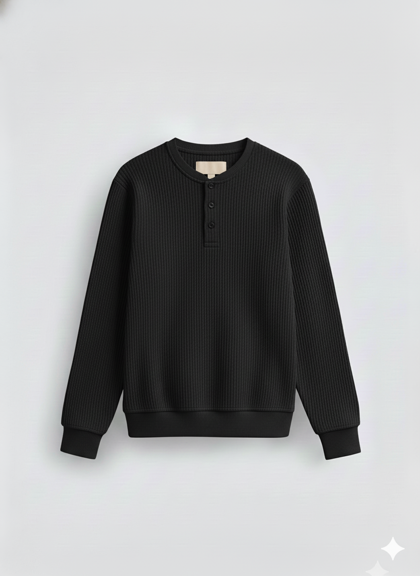 2 Pieces Waffle Knit Henley Pack (Black & Deep Teal)