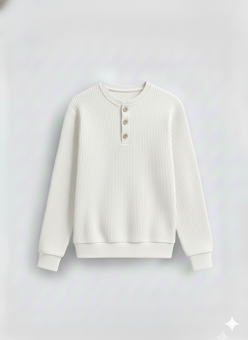 2 Pieces Waffle Knit Henley Pack ( Military Green + White )