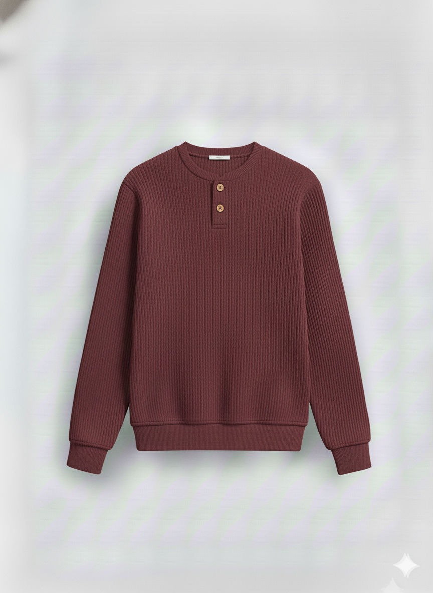 2 Pieces Waffle Knit Henley Pack (Black & Maroon)