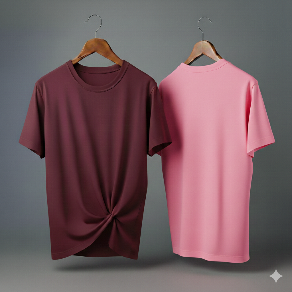 Drop Shoulder Pack of Two (Maroon & Pink)