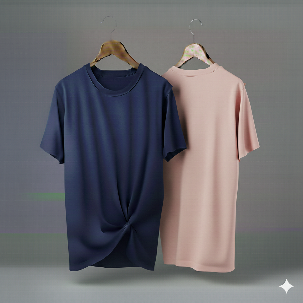 Drop Shoulder Pack of Two (Navy Blue & Pink)