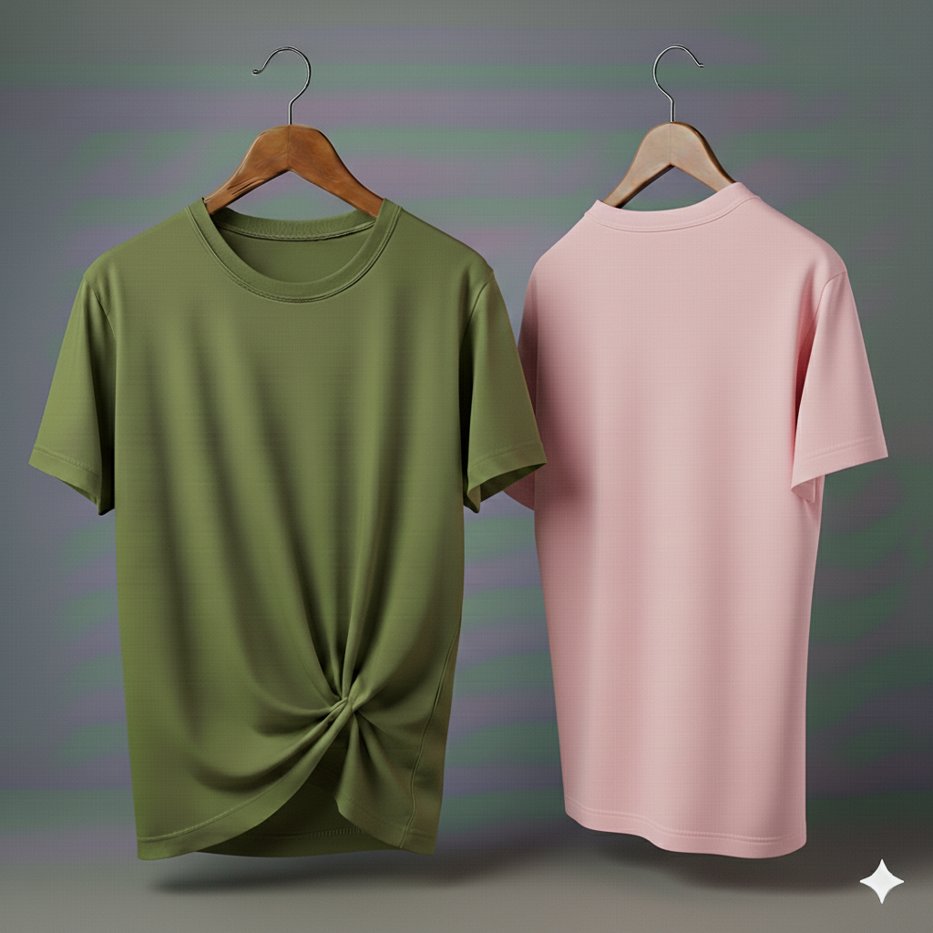 Drop Shoulder Pack of Two (Olive Green & Pink)