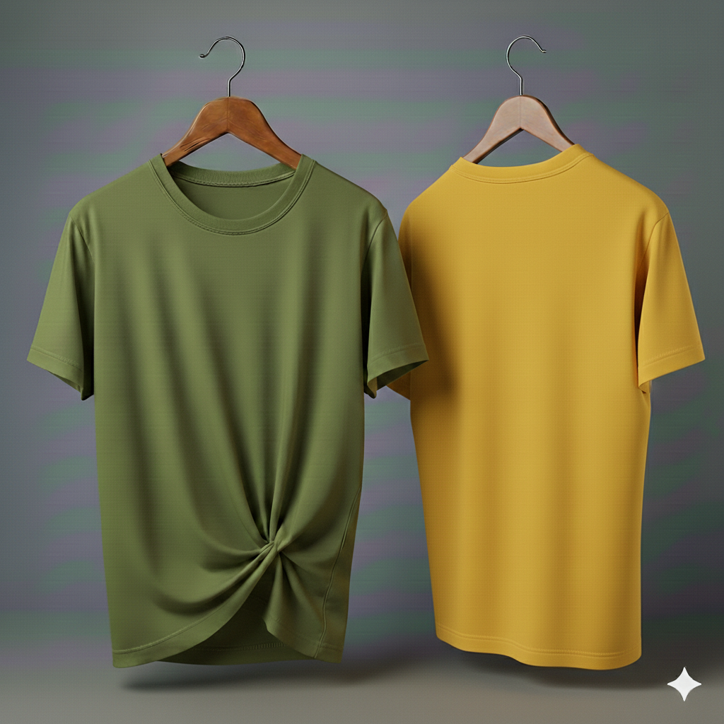 Drop Shoulder Pack of Two (Olive Green & Yellow)