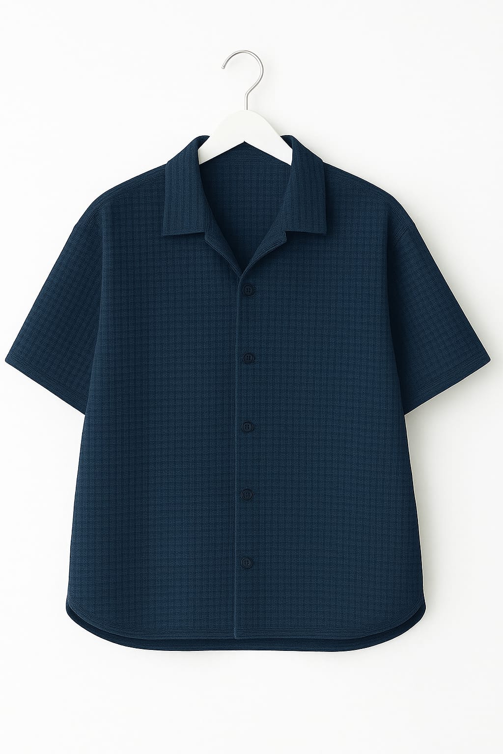 Navy Waffle Knit Cuben Collar Shirt